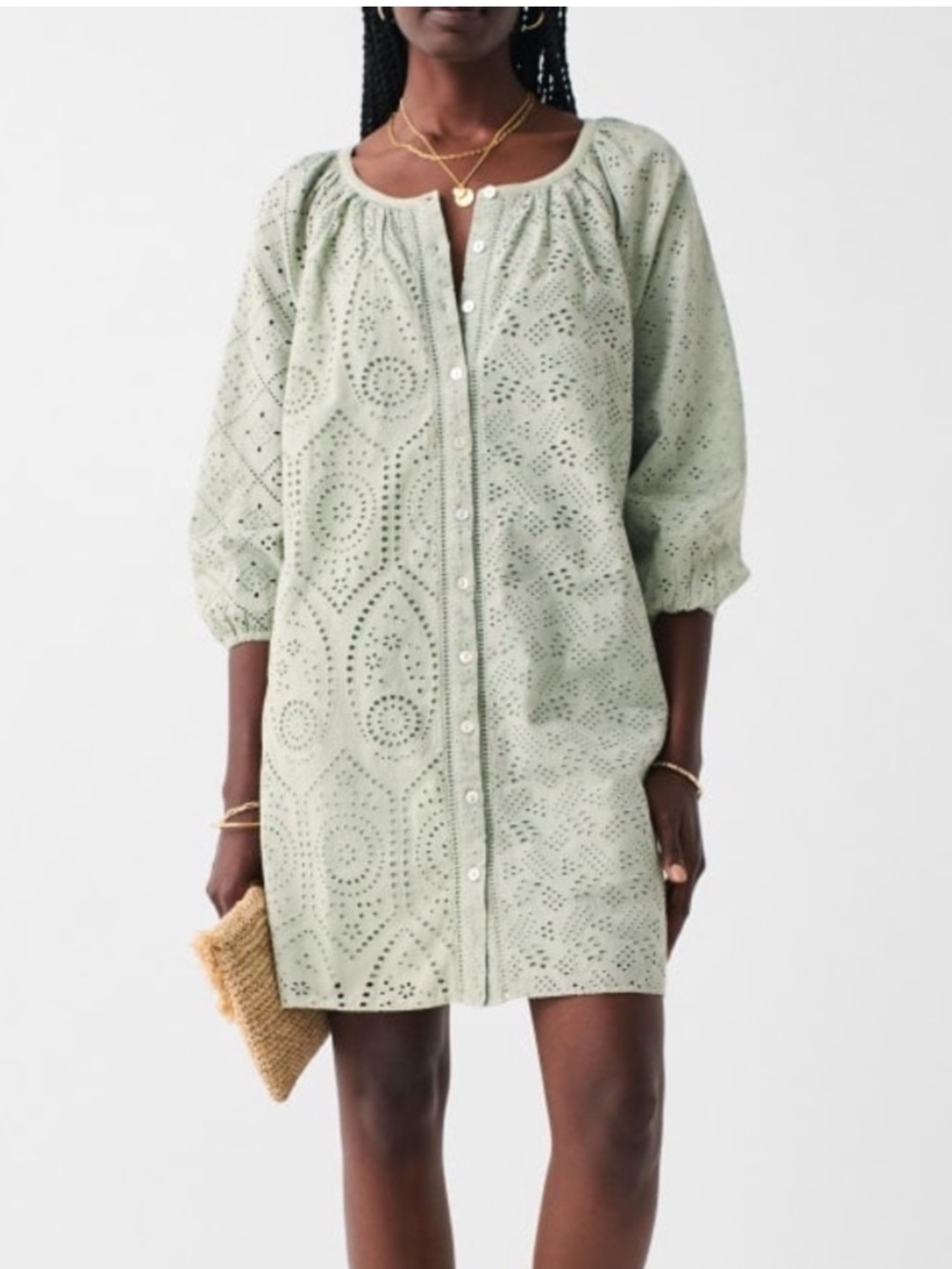 Faherty Eyelet Button-Front Dress